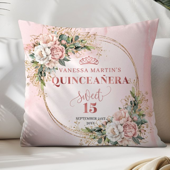 Boho Romantic Blush Pink Floral Sweet 15 Birthday Kissen (Boho Romantic Blush Pink Floral Sweet 15 Birthday Throw Pillow )
