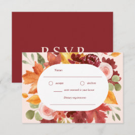Boho Romantic Floral Burgundy Hochzeit im Herbst RSVP Karte