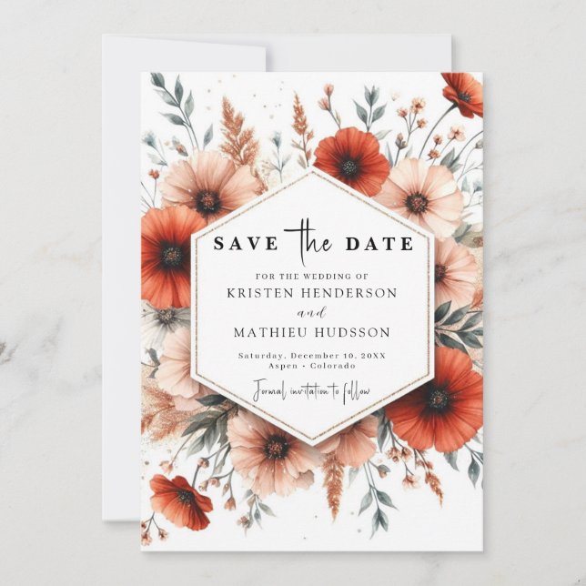 Boho Romantic Terracotta Wedding Save The Date (Vorderseite)