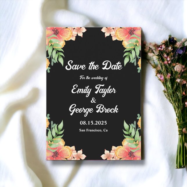 Boho Romantic Wildblumen Black Floral Wedding Save The Date (Von Creator hochgeladen)