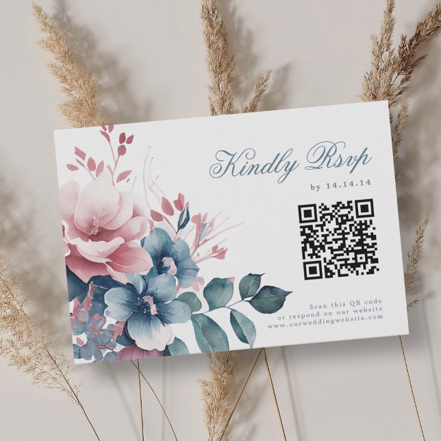 Boho romantique Dusty Blue Floral Wedding RSVP QR (Romantic Boho Dusty Blue Floral Wedding RSVP QR)