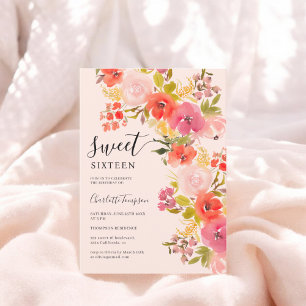 Boho romantische hübsche Blumenschrift pink süß 16 Einladung
