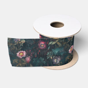 Boho Romantische rosa und grüne dunkle Blüten Satinband
