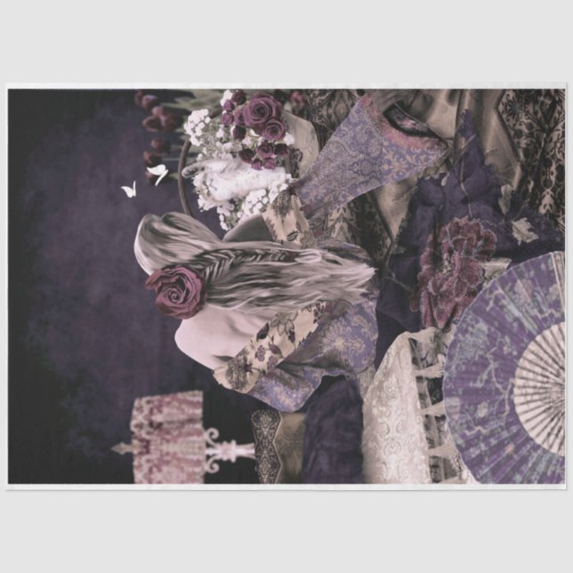 Boho Room Portrait Woman Kitten Floral Seidenpapier (Vorderseite)
