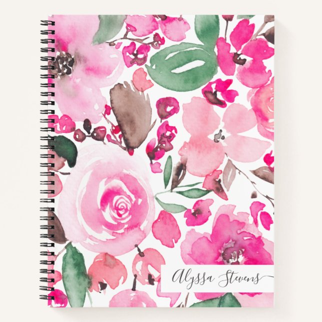 Boho rosa Blume Blumenmuster Notizbuch (Vorderseite)