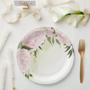 Boho rosa Blume Grüne Blätter botanisch Pappteller