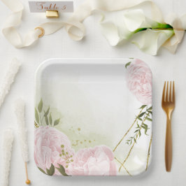 Boho rosa Blume Grüne Blätter botanisch Pappteller