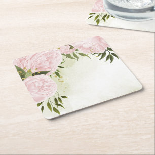 Boho rosa Blume Grüne Blätter botanisch Rechteckiger Pappuntersetzer