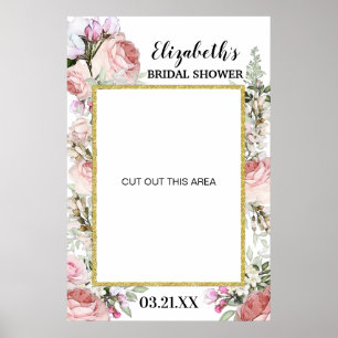 Boho-Rosa-Blumen-Fotobooth-Rahmen-Requisite Poster