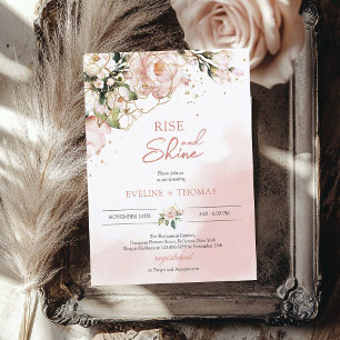Boho-Rosa-Blumen-Gold-Rise-and-Shine-Hochzeit Einladung