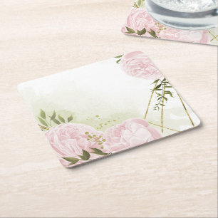 Boho rosa Blumen grüne Blätter botanisch Rechteckiger Pappuntersetzer