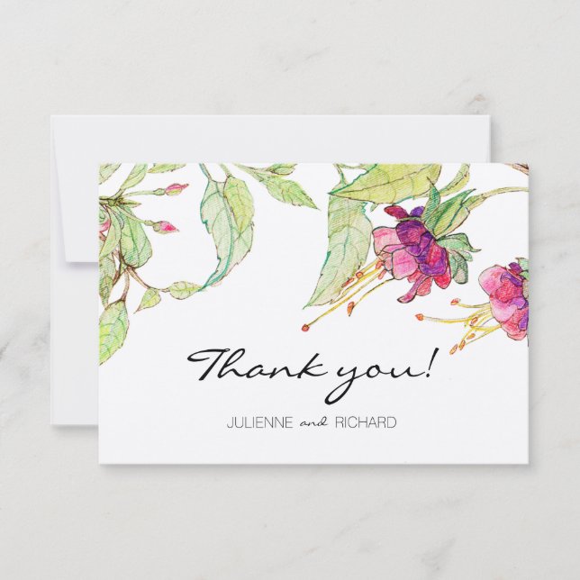 Boho rosa Blumen-moderne Hochzeit danken Ihnen zu Dankeskarte (Vorderseite)
