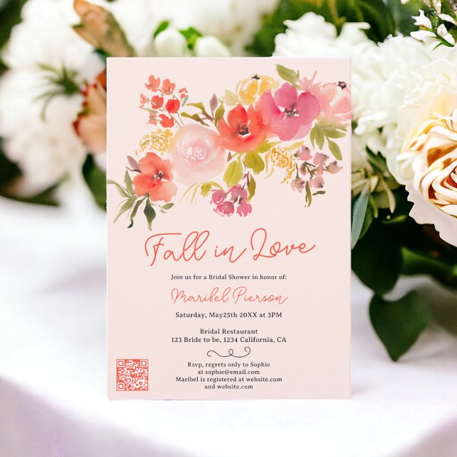 Boho rosa Blumenfall in der Liebe hübsches Brautpa Einladung (Boho pink floral fall in love pretty bridal shower invitation)