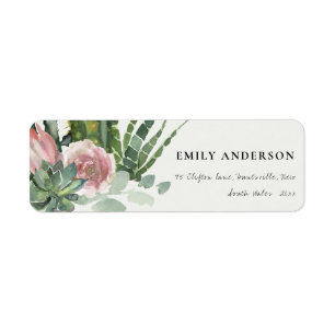 BOHO ROSA BLUMENkaktus-LAUB-AQUARELL-ADRESSE