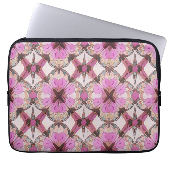 Boho Rosa Blumenmuster Laptopschutzhülle (Vorderseite)