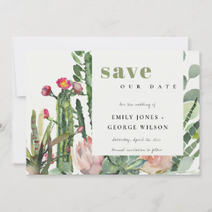 BOHO ROSA BLÜTEN WÜSTEN KAKTEEN BLATTWERK WATERCOL SAVE THE DATE