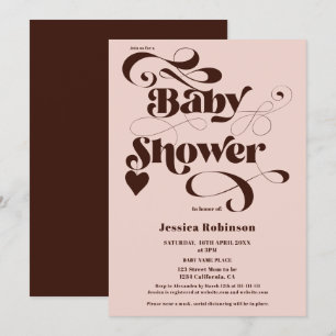 Boho rosa braunes Herzstück fett Babydusche Einladung