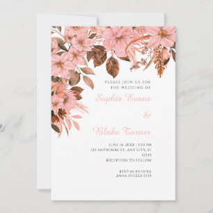 Boho Rosa Florale Herbst Weiße Hochzeit Einladung