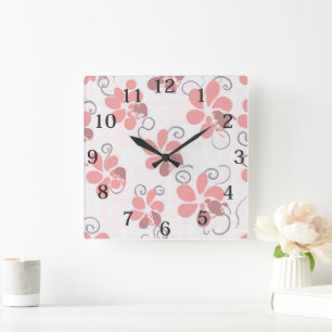 Boho Rosa Floralien Quadratische Wanduhr