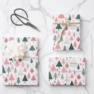 Boho Rosa Grüne Whimsical Saisonale Weihnachtsbäum Geschenkpapier Set