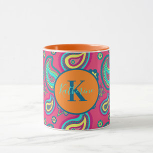 Boho-Rosa Paisley-Muster mit individuellem Namen u Tasse