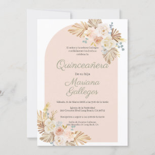 Boho rosa Rahmen Quinceanera Einladung
