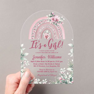 Boho rosa Regenbogen Blumen Mädchen Baby Shower Acryleinladungen
