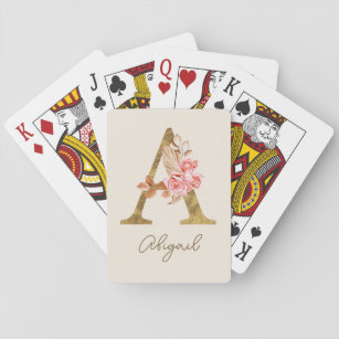 Boho rosa Rosen und Gold Custom Letter A Monogram Spielkarten