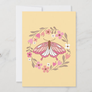 Boho-Rosa-Schmetterling und florale Kranzillustrat Einladung