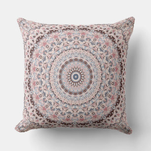 Boho Rosa und Blau Mandala-Muster Kissen