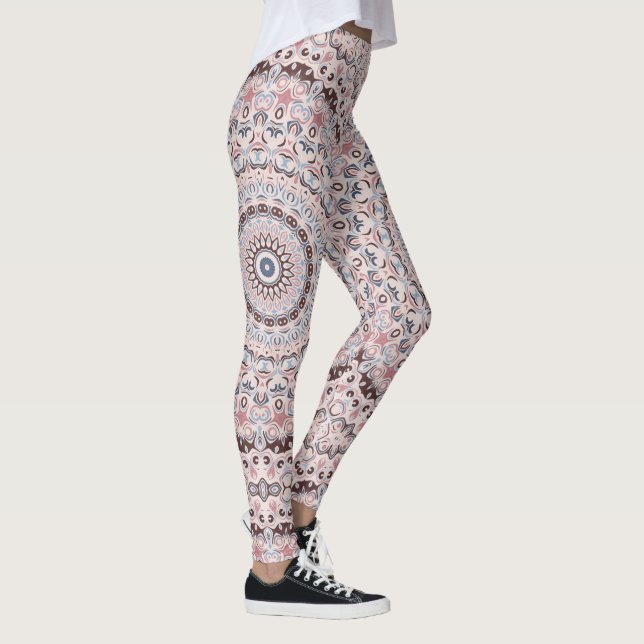 Boho Rosa und Blau Mandala-Muster Leggings (Rechts)