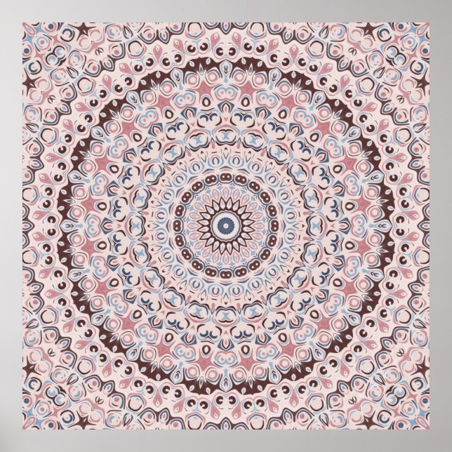 Boho Rosa und Blau Mandala-Muster Poster (Vorne)