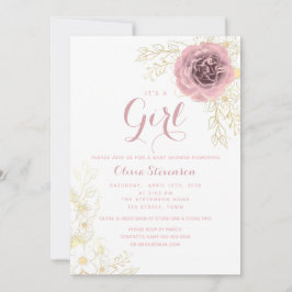 Boho-Rosa und Gold Baby Shower Einladung