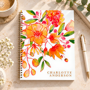 Boho Rosa und Orange Florales Personalisierter Nam Notizbuch