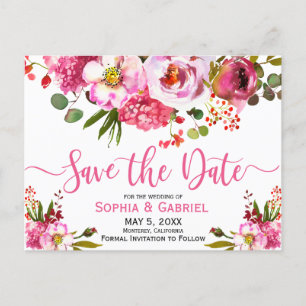 Boho Rosa Wasserfarben Florale Typografie Hochzeit Ankündigungspostkarte