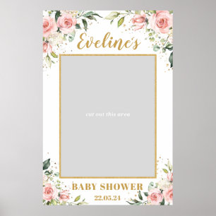 Boho rosafarbenes florales goldenes Babyparty-Foto Poster