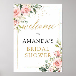 Boho rosafarbenes florales Willkommensschild für B Poster