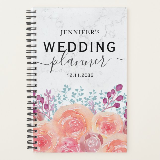 Boho Rose Aquarelle brûlé Wedding planner orange (Devant)