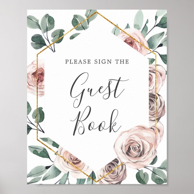 Boho Rose Baby Showbook Gästebuch (Vorne)