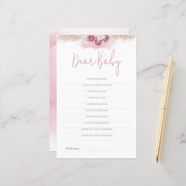 Boho Rose Baby shower Jeu Chère carte de voeux pou (Devant/Arrière en situation)