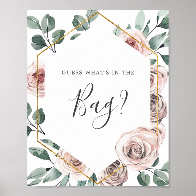 Boho Rose Baby Shower rät was in der Tasche ist Poster (Vorne)