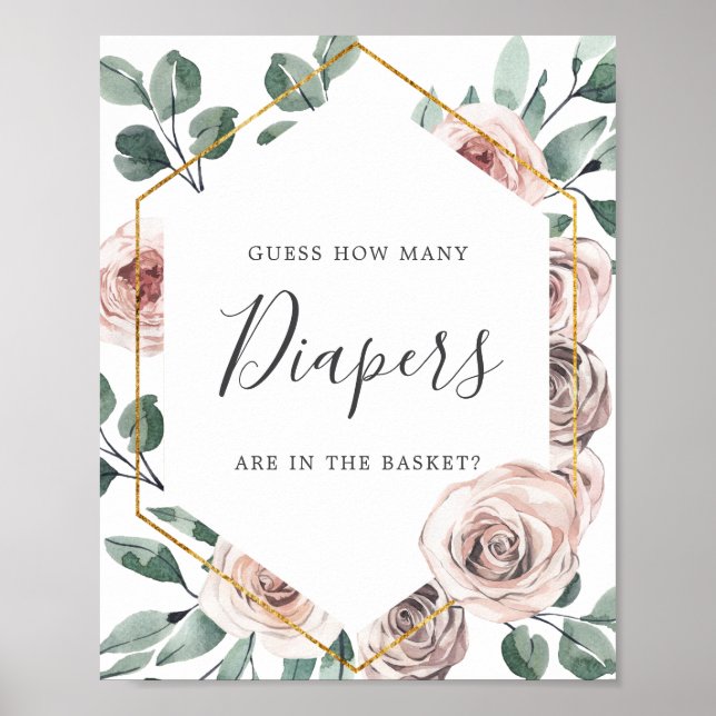 Boho Rose Babydusche schätzt wie viele Windeln Pos Poster (Vorne)