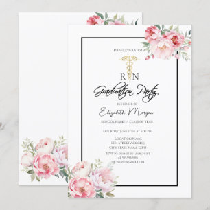 Boho Rose Black Frame RN Krankenschwester Graduati Einladung