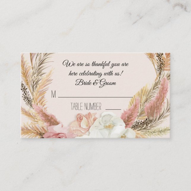 Boho Rose Blanc Floral Pampas Grasse Cartes de Pla (Devant)