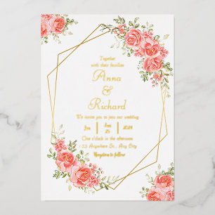 Boho-Rosé-Blumen-Gold-Geometrie-Schick-Hochzeit Folieneinladung
