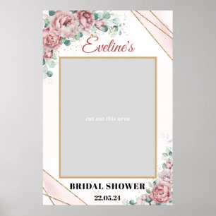 Boho-Rosé-Blumen-Goldene Hochzeits-Party-Fotorequi Poster
