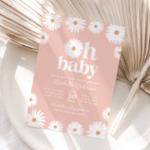 Boho Rose Daisy Floral Girl Baby shower Invitation