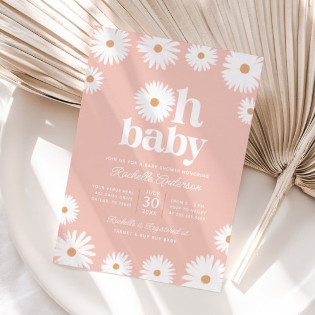 Boho Rose Daisy Floral Girl Baby shower Invitation (Créateur téléchargé)
