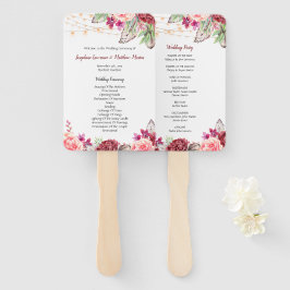 Boho Rose Feathers Lights Wedding Program Fächer