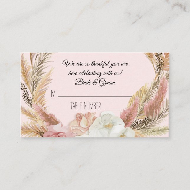 Boho rose Floral Pampas Grass Palm Place Cartes (Devant)
